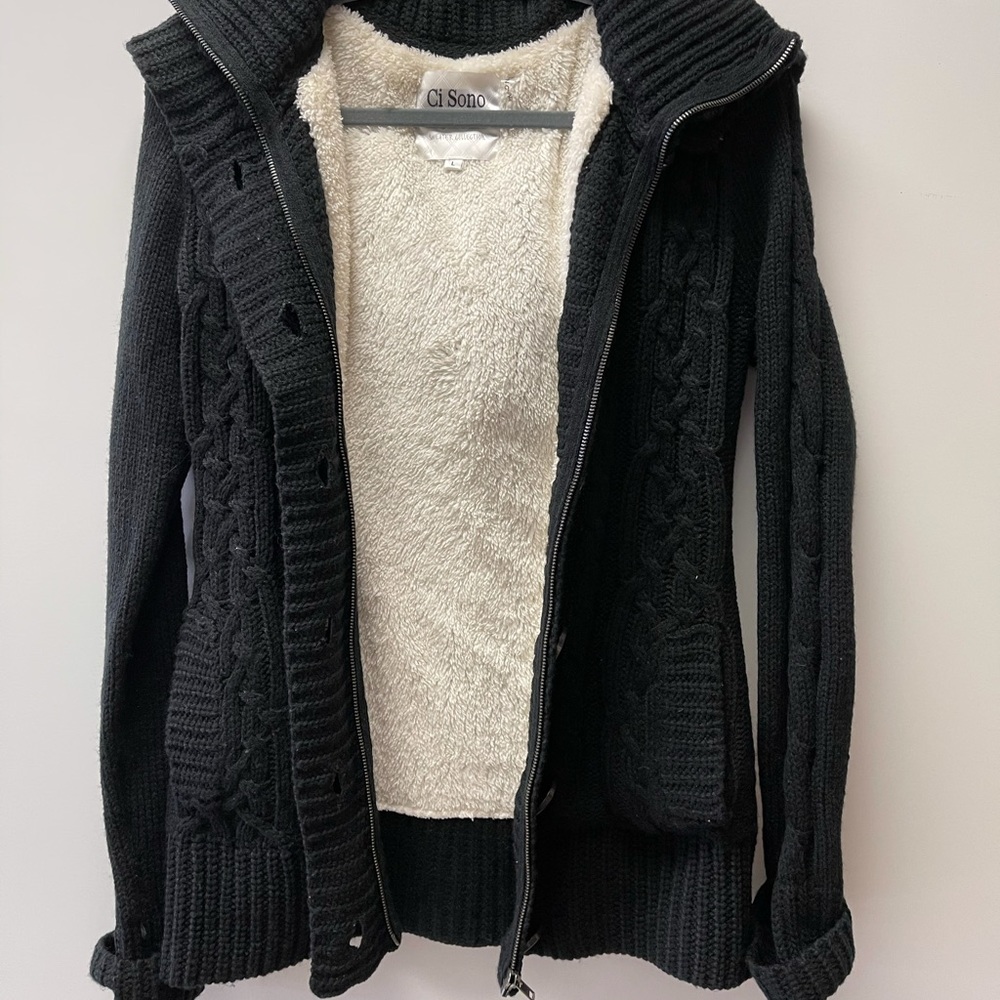 Black Fleeced Lined and Hooded Cardigan/Jacket